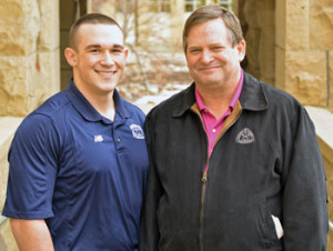 TEXAS CONNECTION Andrew Zorn (left), now a junior studying petroleum engineering and a member of Mines’ varsity football team, met Priestly at a recruiting presentation in Houston when he was a senior in high school.