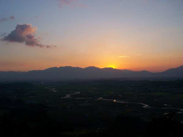 Second sunset at Changu over the Manohara river and Kathmandu