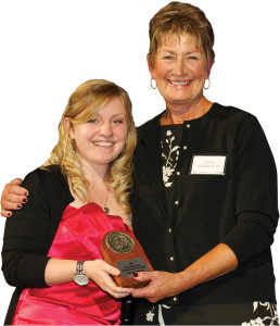 Distinguished Achievement Medalist Candace Sulzbach (right), with host Kara Ninke ?14