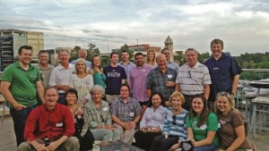 Alumni in The Woodlands, Texas, celebrated E-Days 'Round the World on the rooftop of Grimaldi's Pizza. 