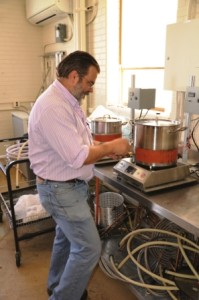 Laboratory coordinator Mike Stadick tests brewing equipment in the Chemical and Biological Engineering Department at Mines.