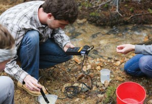 students measuring water quality parameters