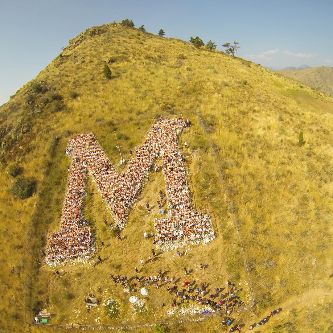 Students fill the M on Mt. Zion during the M Climb