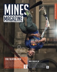 Fall 2016 Mines Magazine cover image featuring Mines alumni who are extreme sport athletes