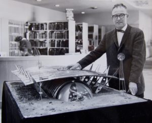 John Reinhart with a model of a habitat on the Moon