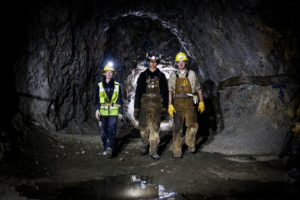 Three mining engineering students in Edgar Mine