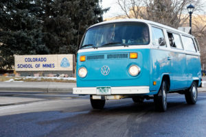 Volkwagen Bus outside the Mines campus