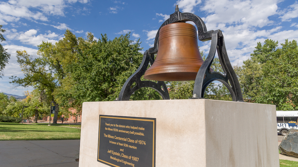 Sesquicentennial Bell, Guggenheim Hall Mines 150th anniversary bell with plaque thanking the donors that made the bell possible